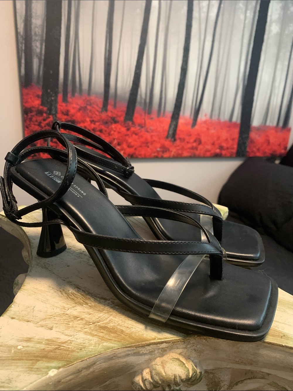 Call It Spring Black Strappy Mid-Heel Sandals